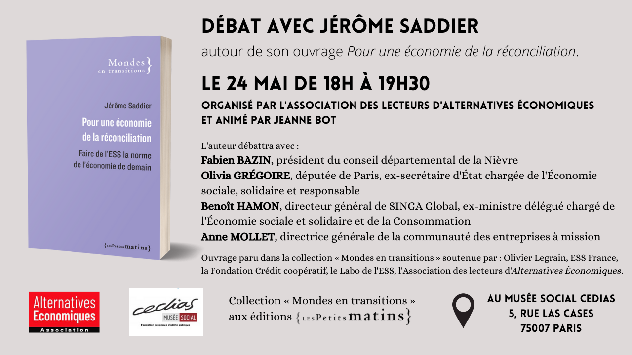 Débat autour du livre de Jérôme Saddier le 24 mai au Musée Social - CEDIAS
