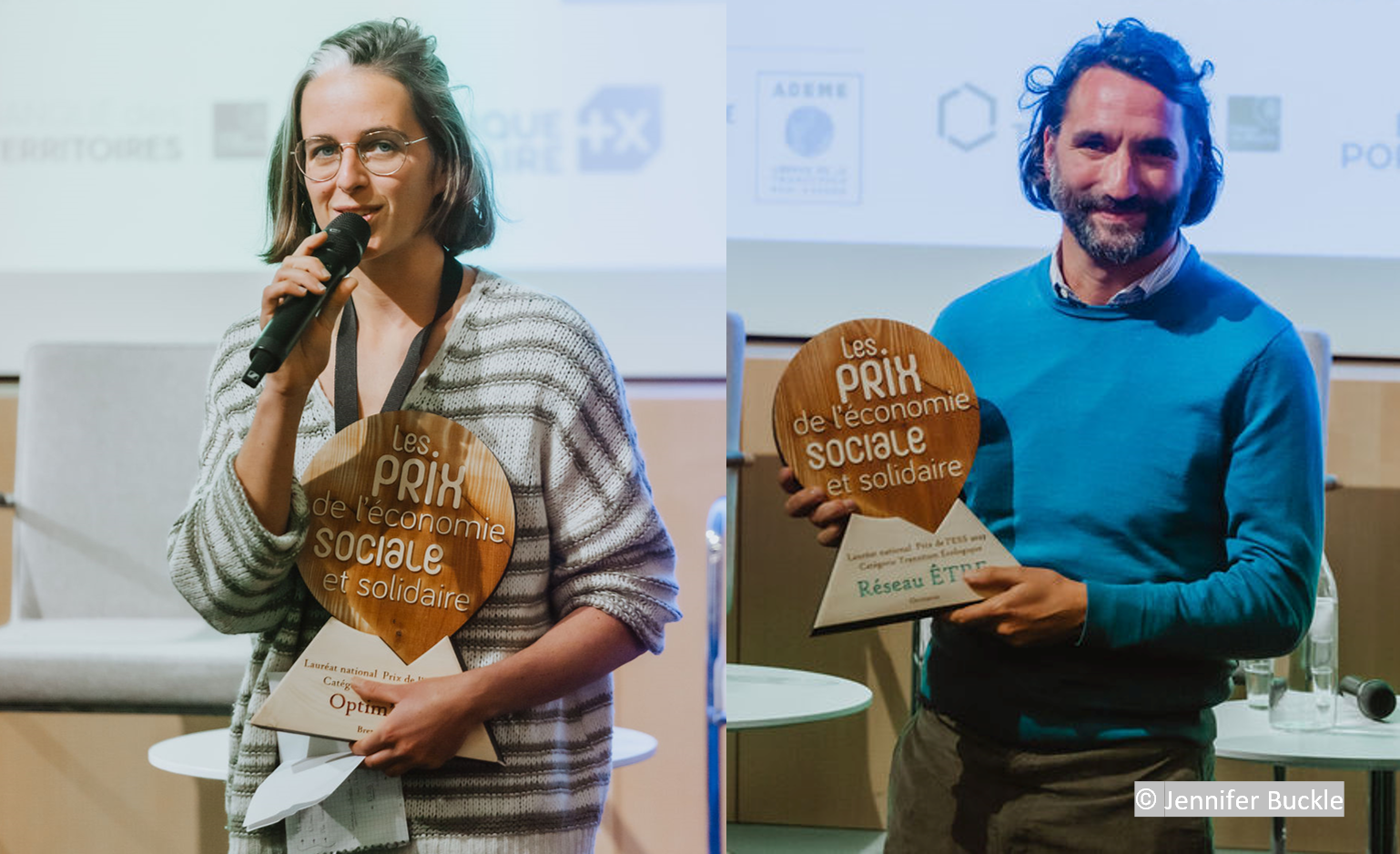 Photo des deux lauréats des Prix de l'ESS 2023 - Optim'ism et le Réseau ETRE