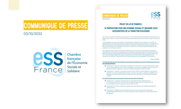 Les propositions communes des acteurs de l'ESS pour le projet de loi de finances 2023