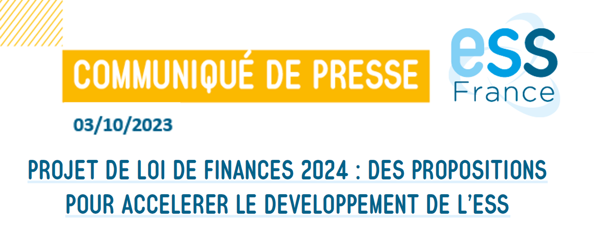 CP d'ESS France · Projet de loi de finances 2024 : des propositions pour accélérer le développement de l'ESS