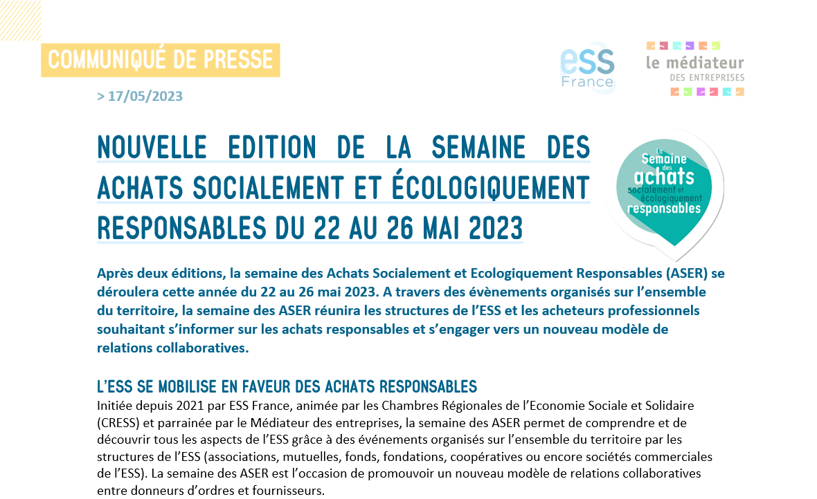 [CP] Nouvelle édition de la semaine des achats socialement et écologiquement responsables du 22 au 26 mai 2023