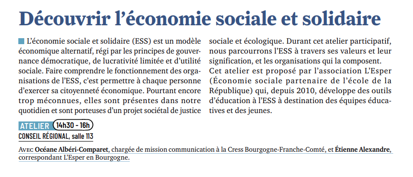 JEA 2023 : Atelier · Découvrir l’économie sociale et solidaire