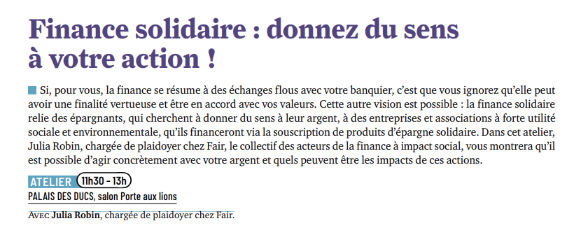 JEA 2023 : Atelier · Finance solidaire : donnez du sens à votre action !