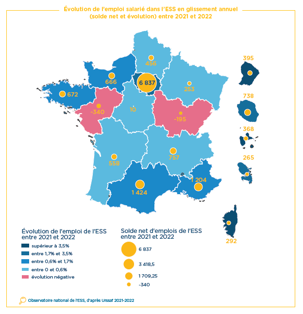 Conjoncture Emploi ESS : Des dynamiques régionales de l'emploi favorables dans l'ESS