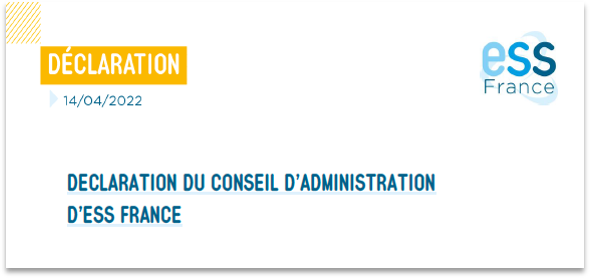 Déclaration du Conseil d’administration d’ESS France du 14 avril 2022