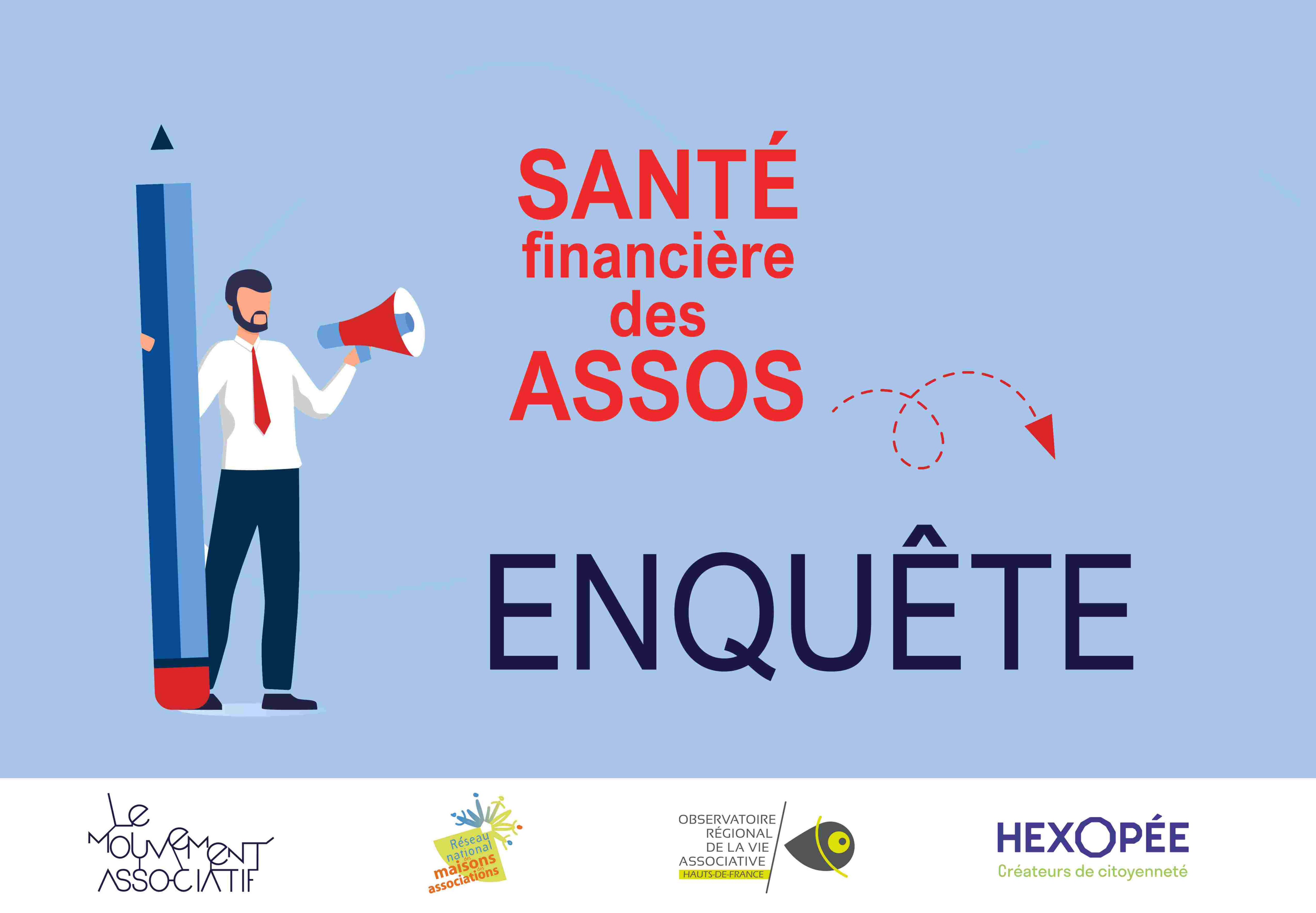 image avec illustration et texte indiquant santé financière des assos enquête le mouvement associatif