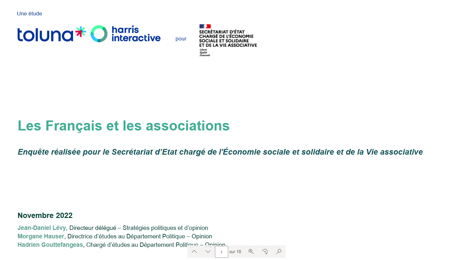 Les Français et les associations : une enquête réalisée pour le Secrétariat d'Etat de l'ESS et la Vie associative