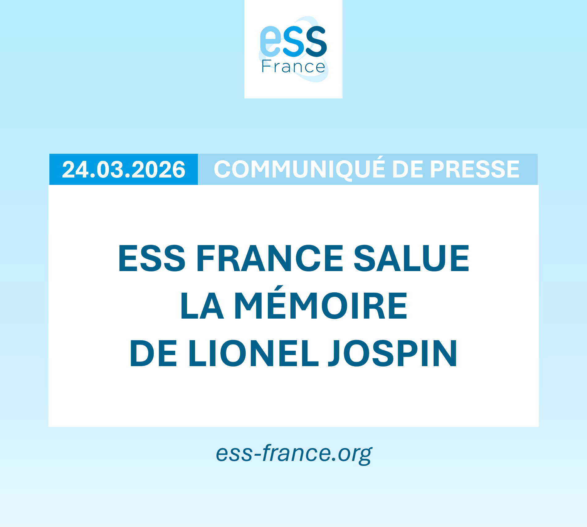CP : ESS France salue la mémoire de Lionel Jospin