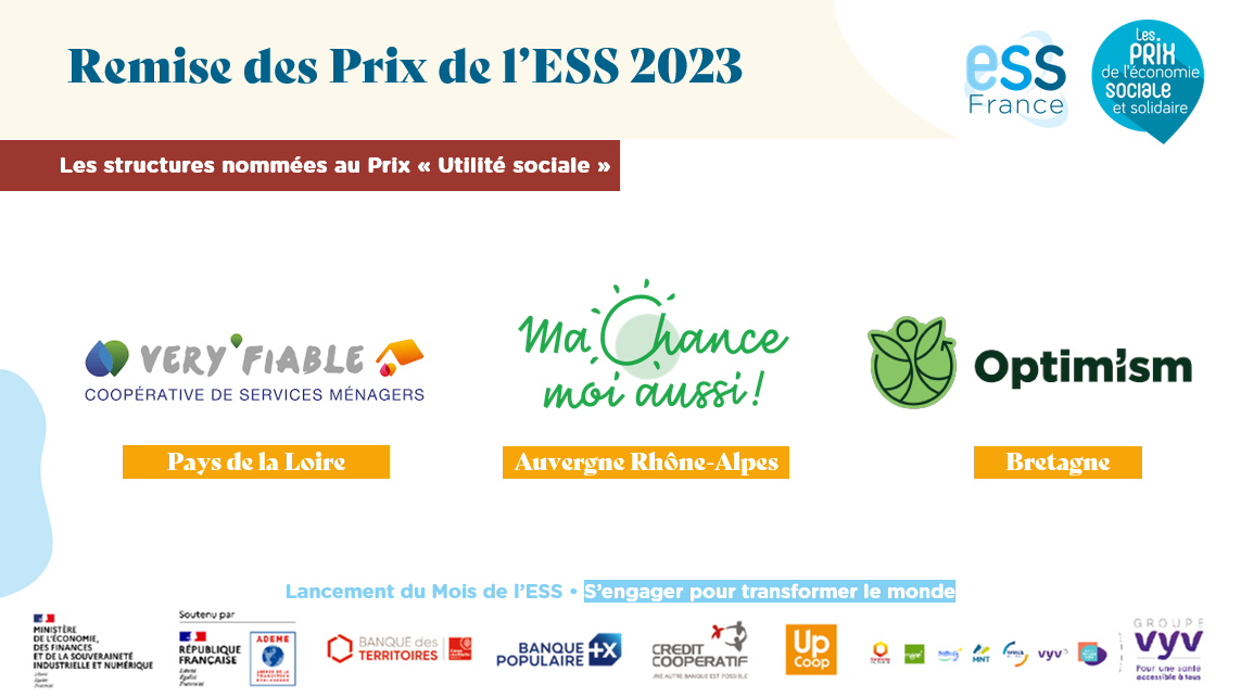 Veri'fiable et Ma Chance Moi Aussi, nommés dans la catégorie Utilité sociale des Prix de l'ESS 2023 