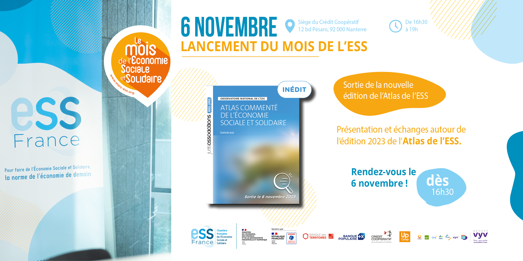 Sortie de l'Atlas de l'ESS 2023 à l'occasion de l'événement de lancement du Mois de l'ESS du 6 novembre 2023