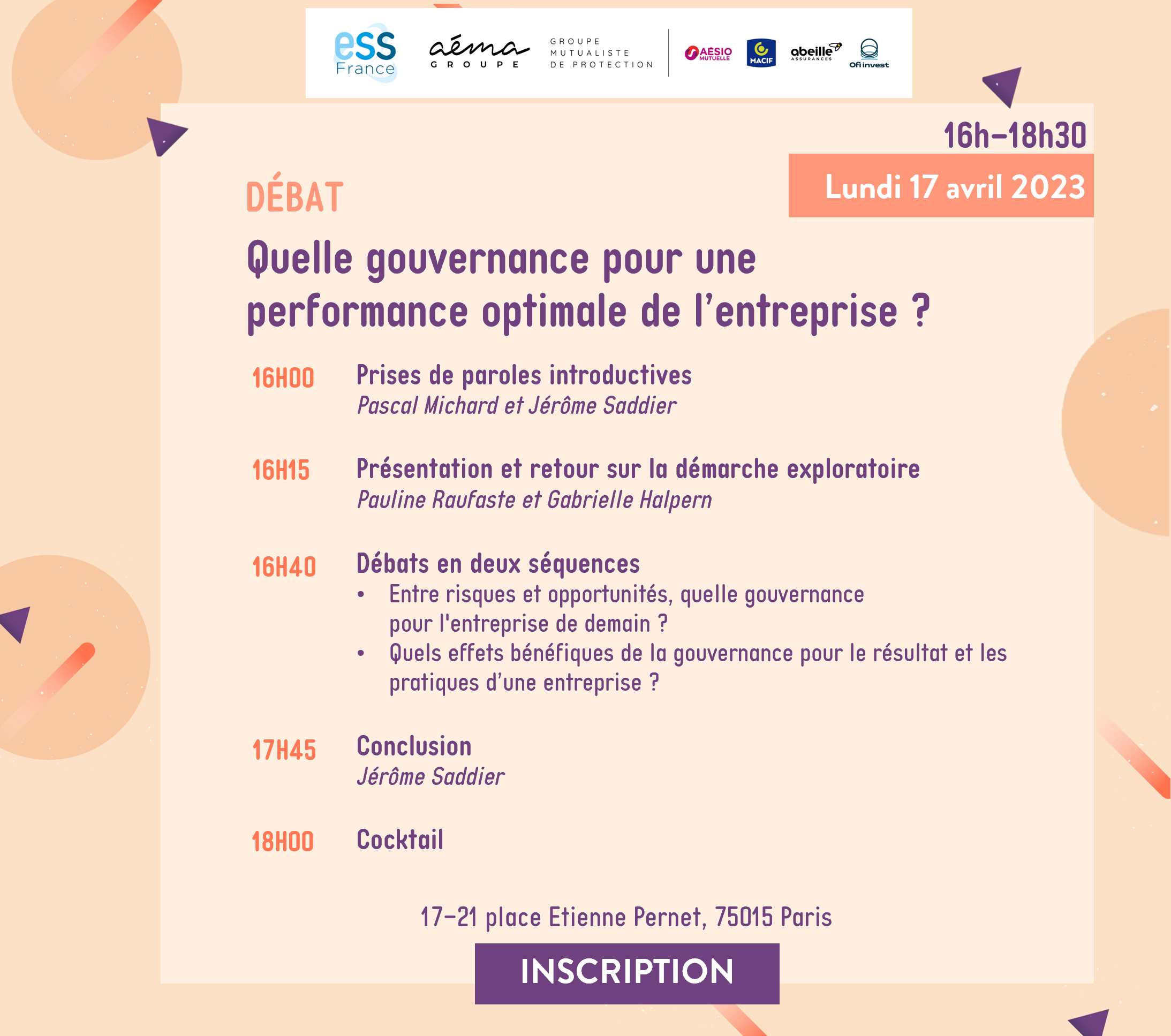 Image du programme de l'événement du 17 avril autour de la gouvernance des entreprises
