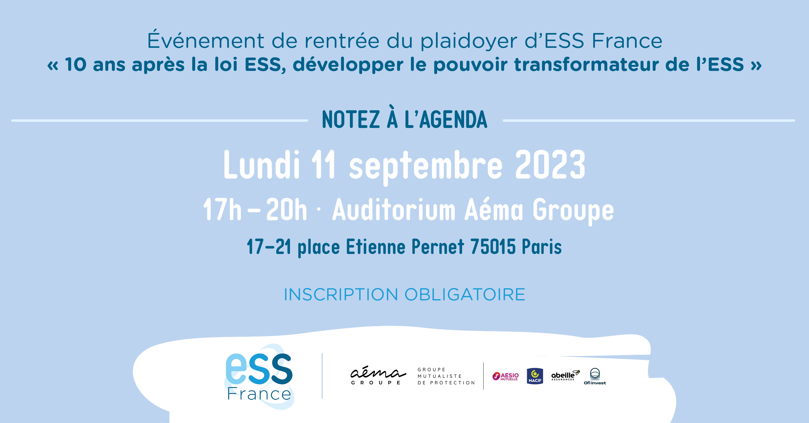 Visuel de l'événement de rentrée du plaidoyer d'ESS France le 11 septembre 2023 de 17h à 20h