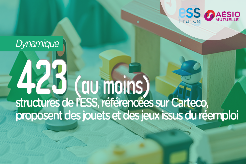 423 (au moins) structures de l'ESS, référencées sur Carteco, proposent des jouets et des jeux issus du réemploi