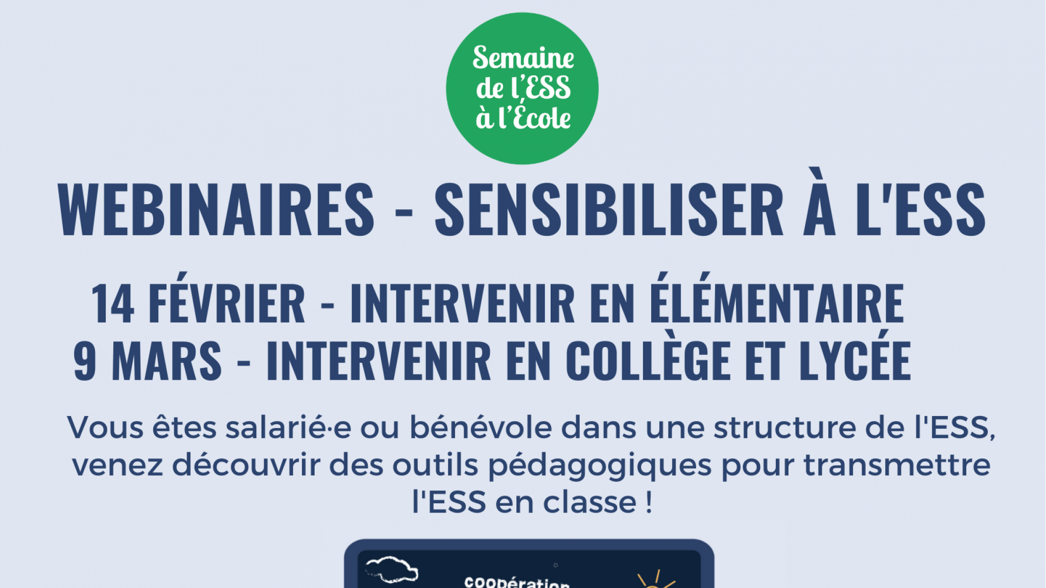 Webinaires - Sensibiliser à l'ESS dans le cadre de la semaine de l'ESS à l'école