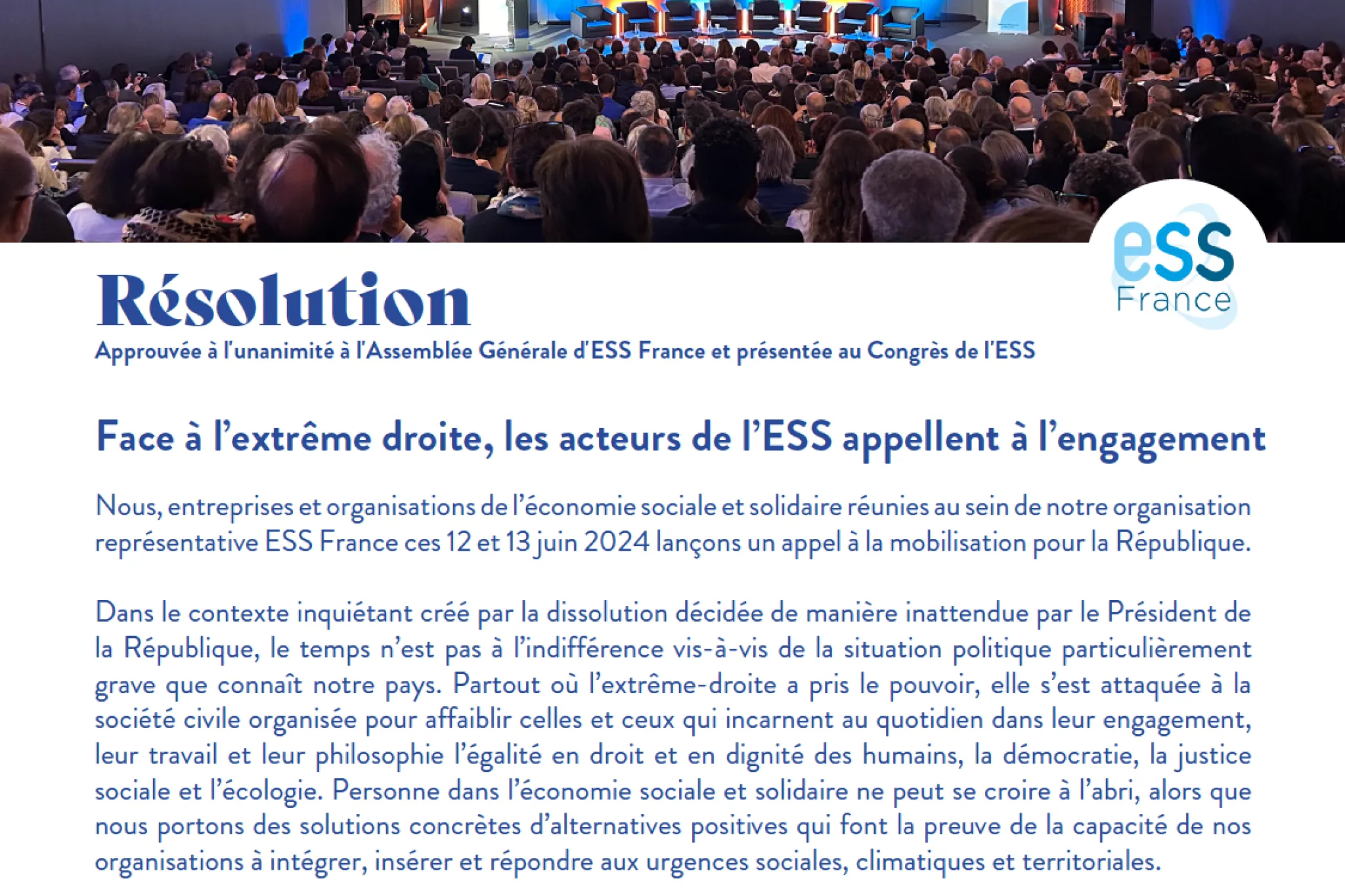 Résolution du Congrès des 10 ans de loi ESS