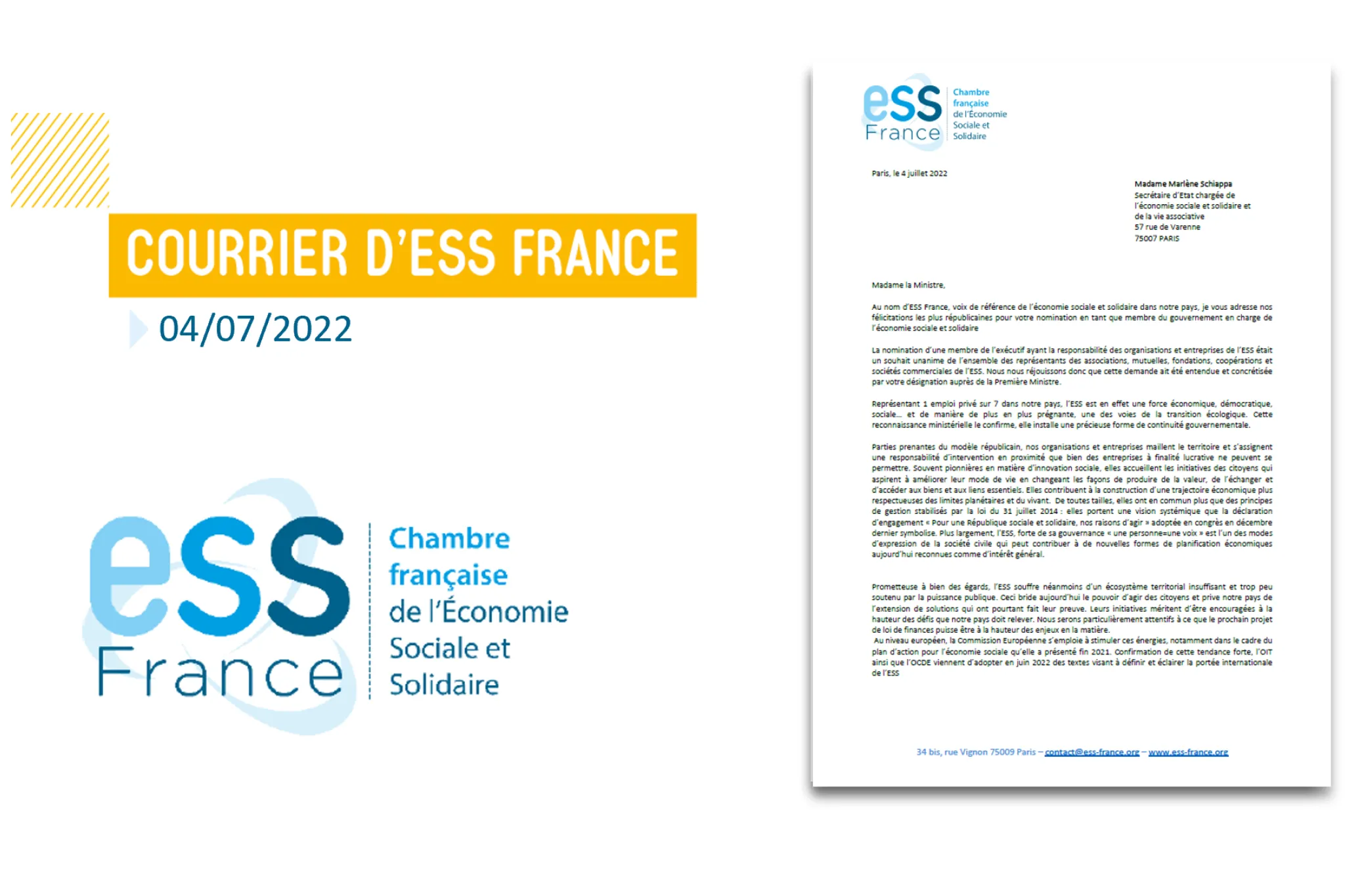 Courrier d'ESS France à Marlène Schiappa