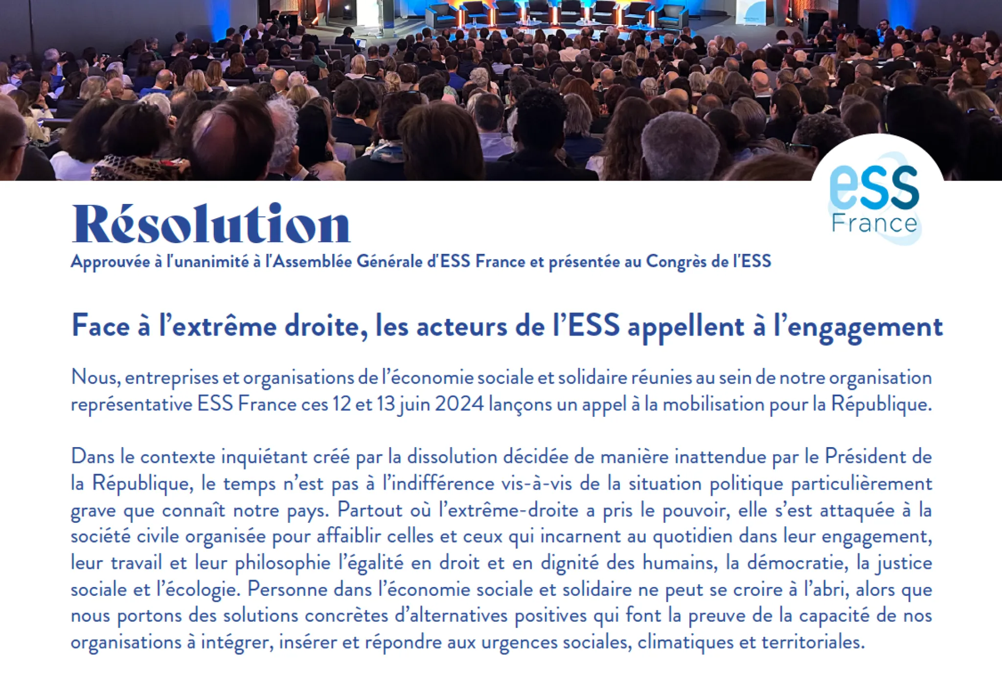 Résolution du Congrès des 10 ans de loi ESS