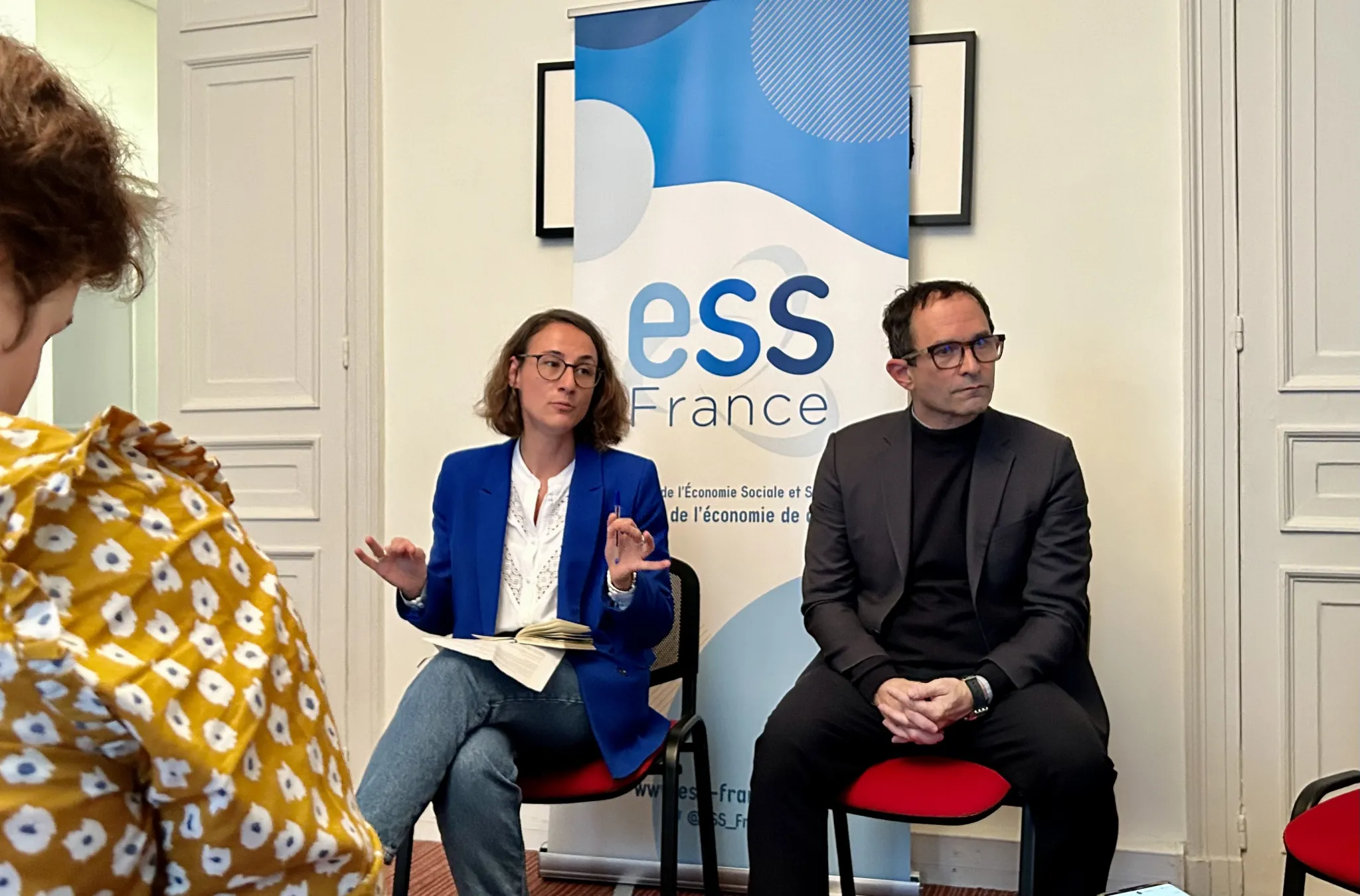 Claire Thoury, Président du Mouvement Associatif lors de la conférence de presse d'ESS France d'octobre 2024 sur le PLF 2025