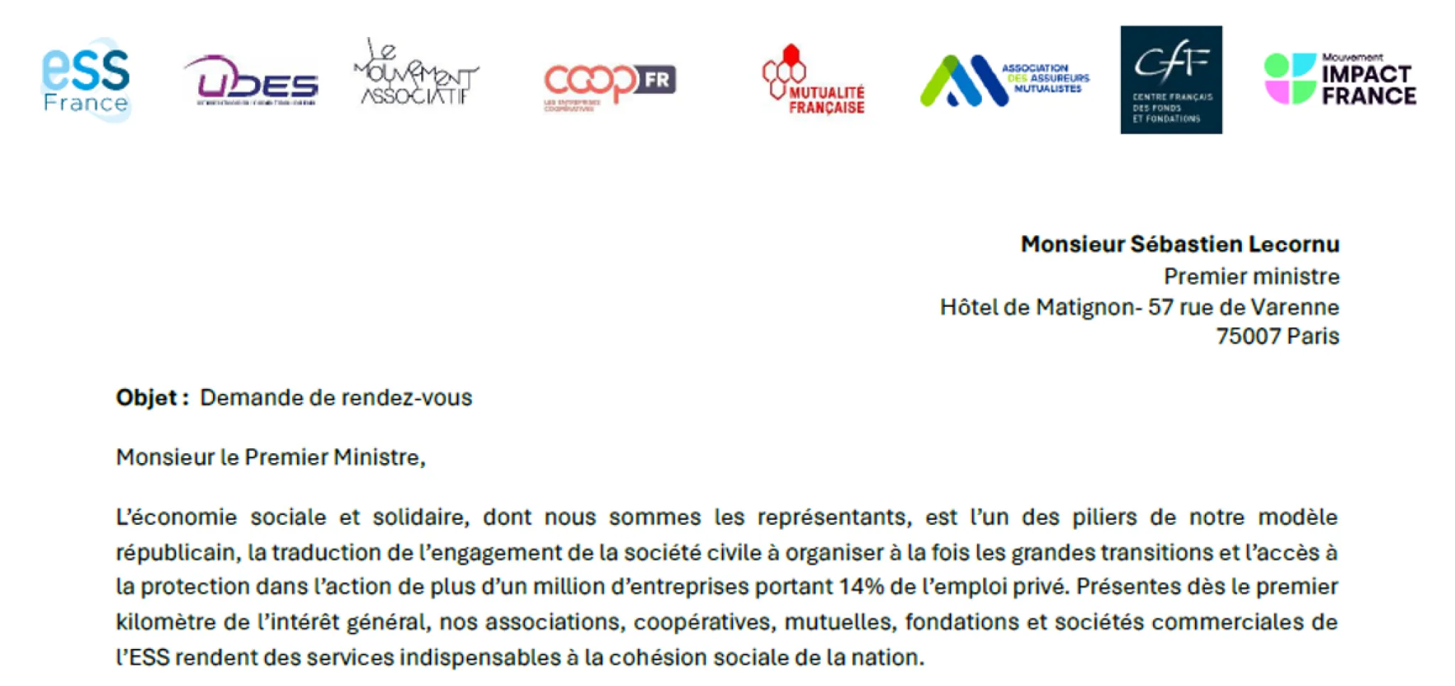 Lettre ouverte ESS France au Premier Ministre