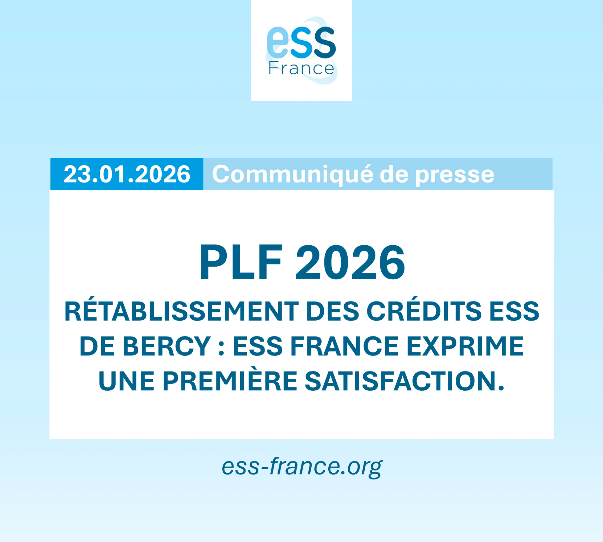 [CP] PLF 2026 ⸱ Rétablissement des crédits ESS de Bercy : ESS France exprime une première satisfaction.